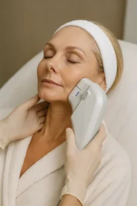 Woman receiving HIFU non surgical facelift treatment Royal Tunbridge Wells