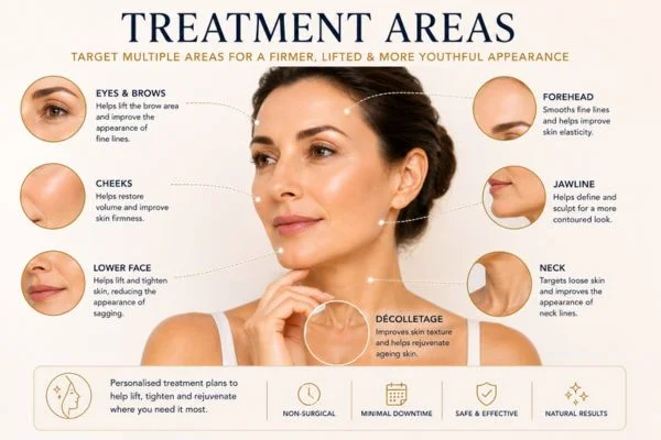 Areas of treatment for the ultimate lift tighten treatment Royal Tunbridge Wells